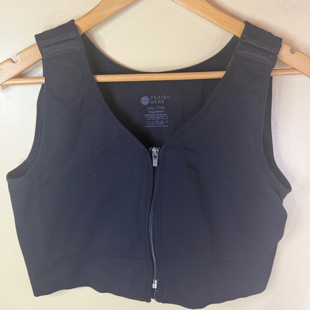 Prairie Wear HuggerPRIMA Black Compression Sports Bra Tank Top Plus Size 2XL TTG